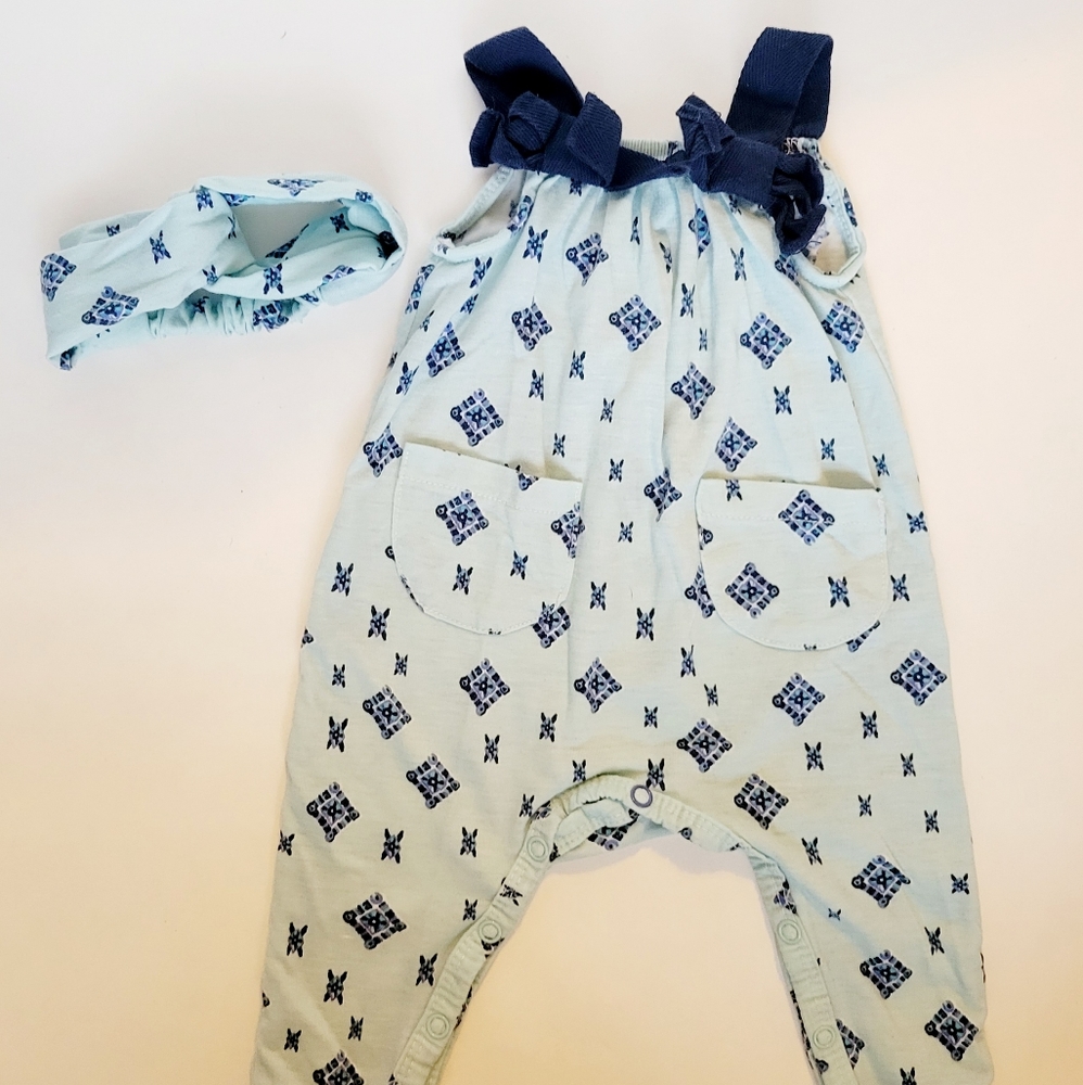 Blue Jessica Simpson 0/3M jumpsuit with headband